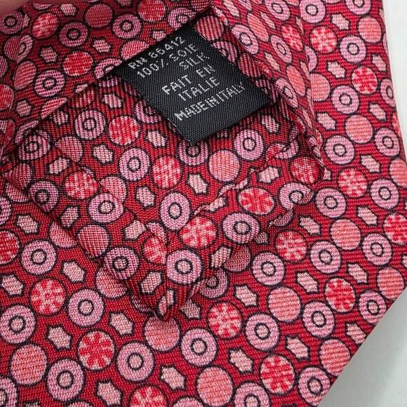 Marc Allen Pink Red Geometric Pattern Men's Italy Luxury 100% Silk Tie Necktie - Picture 6 of 7